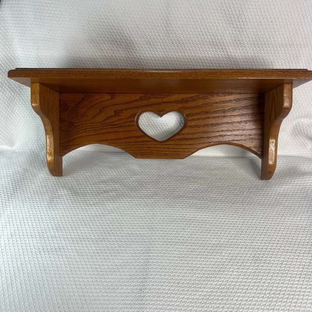 Vintage Solid Oak Wood Heart Cutout Wall Shelf Rustic Country Farmhouse 21 Inch
